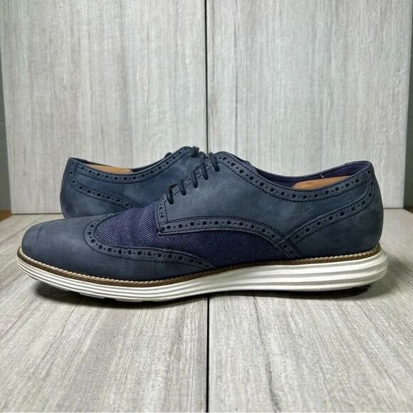 Cole Haan Grand.OS ZeroGrand WingTip Oxford Blue Dress Shoes Mens Size 11.5 - Picture 4 of 10